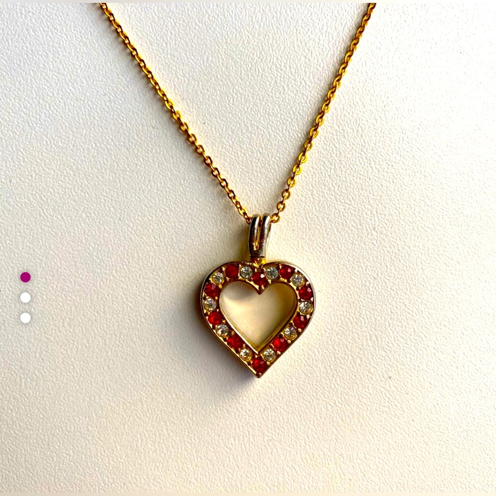 Gold Toned Heart Necklace Reversible Red & White.